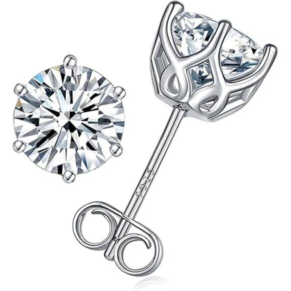 Moissanite Stud Earrings 2-4ct G H I Color 925 Sterling Silver White Gold Plated - Picture 8 of 8